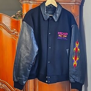 Rottweiler motercycl bomber 100 %  leather wool mens  MEDIUM jacket. EXC…